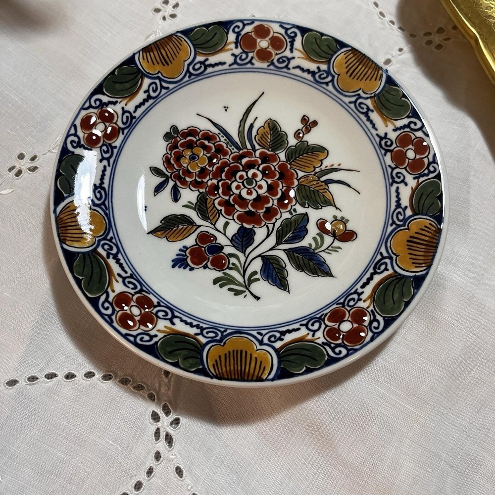 Royal Delft De Porceleyne Fles Polychrome 5.5" Plate Multicolor Floral 1985 P103 - Picture 13 of 14
